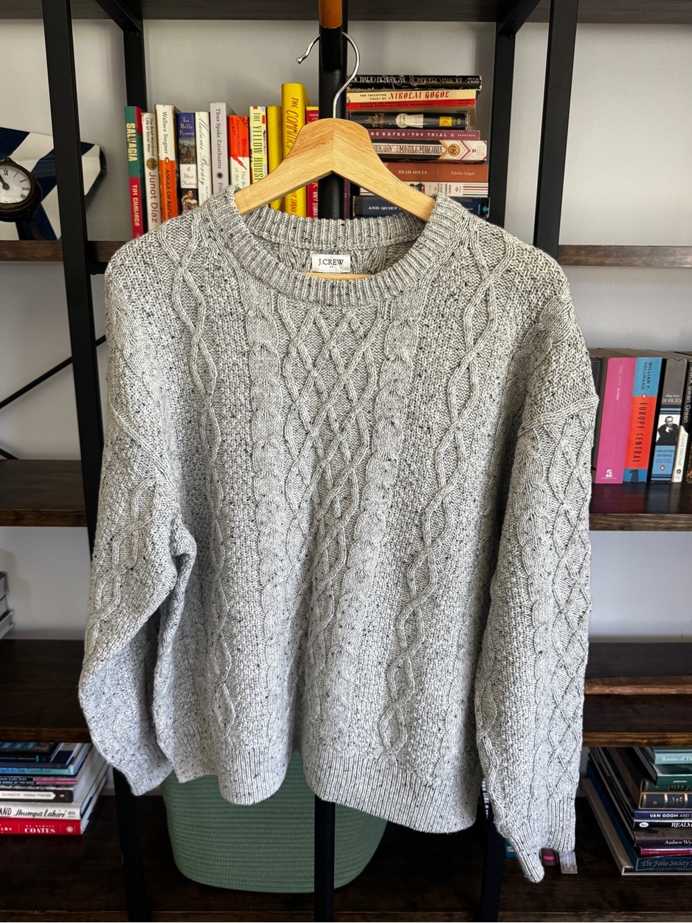 J. Crew • Heather Gray Cable-Knit Crewneck Fisherman Sweater